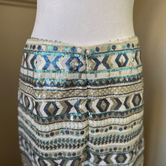 Mark Zunino Sequined Aztec Skirt Blue & Gold Stretchy Pencil Skirt Size 6 -G0212 - Picture 4 of 5